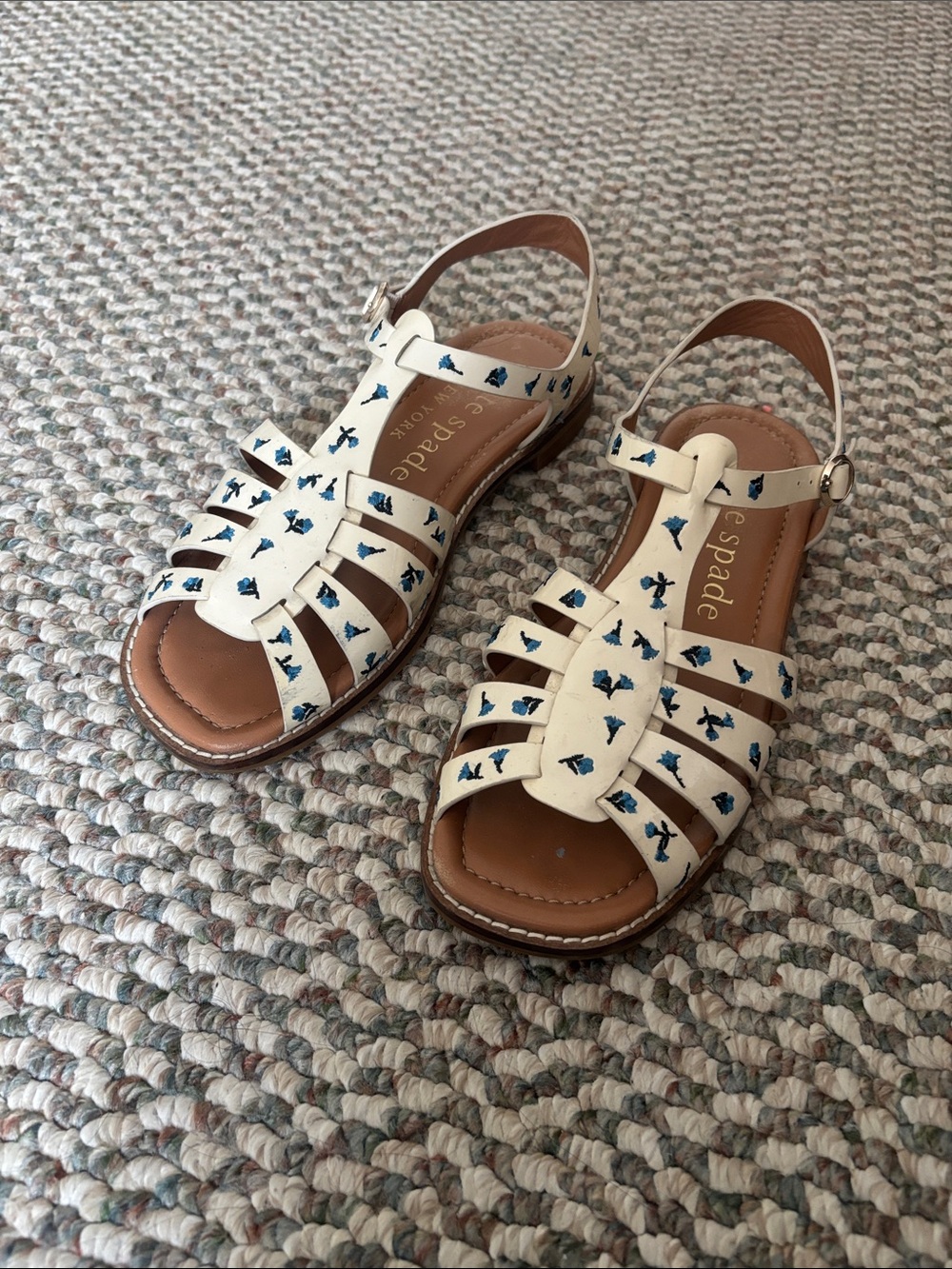 kate spade women’s Cream Sandals with Navy Floral Accents